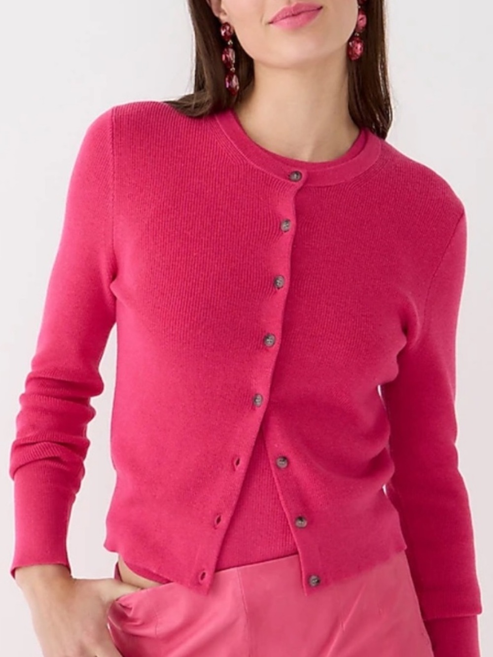 J Crew ribbed Jackie cardigan sweater XS pink silk blend timeless old money NWT